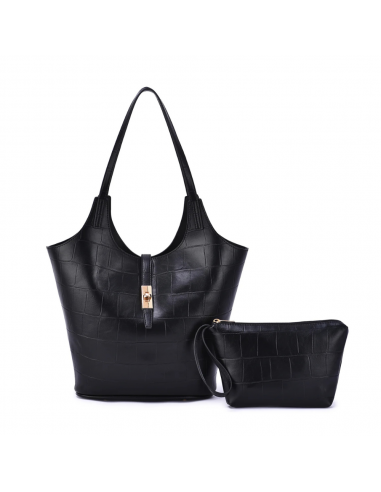 Mellow World Clio 2-in-1 Croc Embossed Black Tote Bag (Women's) livraison gratuite