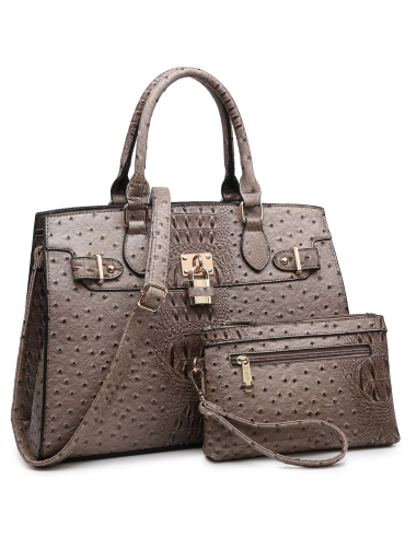 Dasein Ostrich Embossed Leather Khaki Satchel with Wristlet (Women's) online