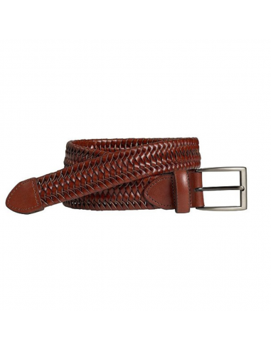 Johnston & Murphy Stretch Leather Braided Cognac Belt destockage