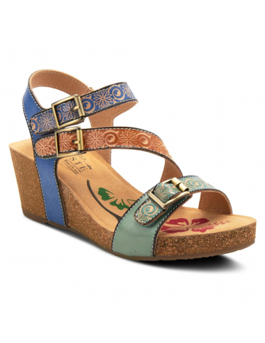 L'Artiste by Spring Step Tanja Green Multi Leather Sandal (Women's) français