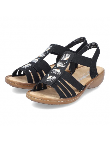 Rieker Regina 75 Black Leather Sandal (Women's) Livraison rapide