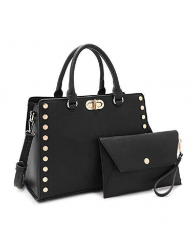 Dasein Black Studded Handbag with Matching Wristlet (Women's) destockage