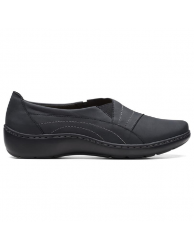 Clarks Cora Edge Black Leather Slip-On (Women's) paiement sécurisé