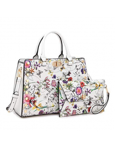 Dasein White Floral Studded Handbag with Matching Wristlet (Women's) 2024