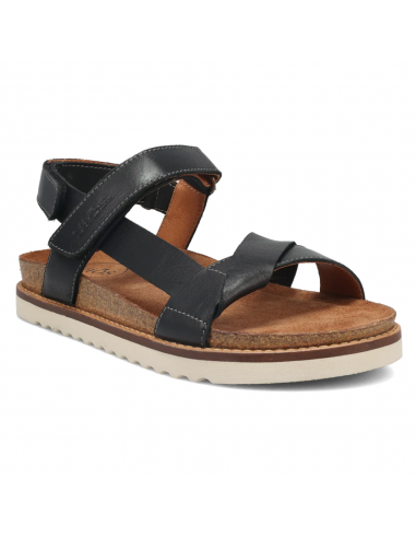 Taos Sideways Black Leather Sandal (Women's) s'inspire de l'anatomie humaine