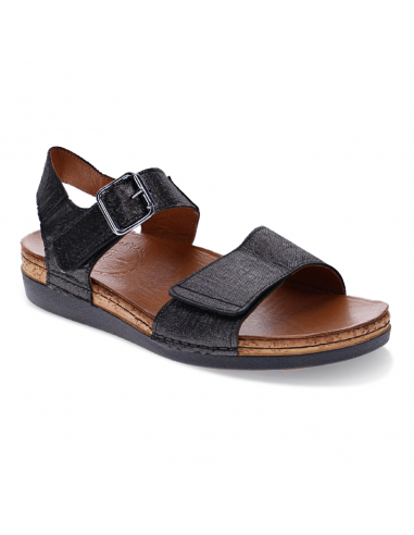 Revere Georgia 3 Strap Adjustable Black Linen Sandal (Women's) paiement sécurisé